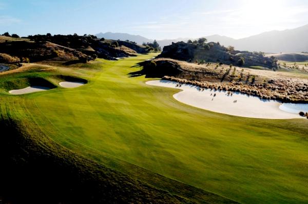 The stunning 17th hole at The Hills golf course, Queenstown.